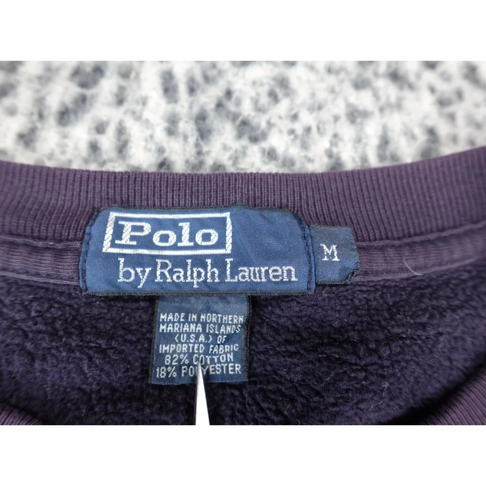Polo Ralph Lauren Mens Medium Purple Crewneck Sweatshirt Blue Pony Logo Fleece‎